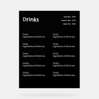 Signaturen des einfachen Coffee Shop Drink Menu Acrylschild