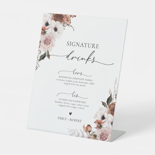 Signaturgetränke für Seidenblume Unterschrift Sockelschild (Vorderseite)