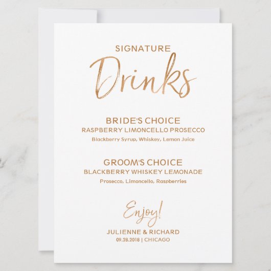 Signaturgetränke | Stilvolle Goldene Rose Letted Einladung (Vorderseite)