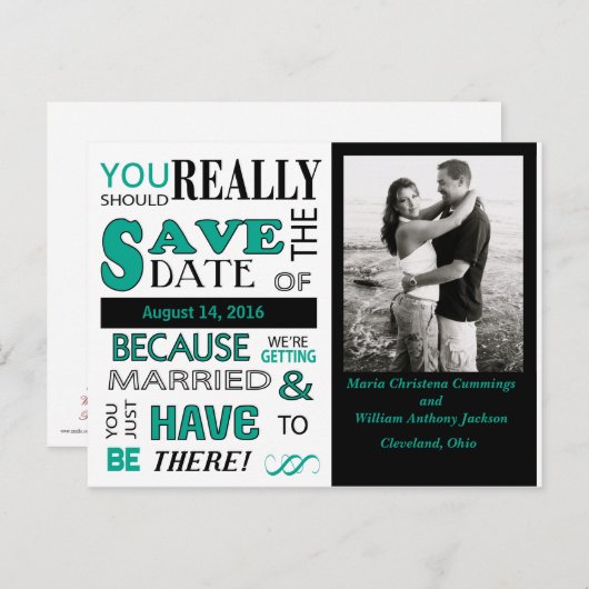 Signboard Save the Date Postkarte (Emerald) (Vorne/Hinten)