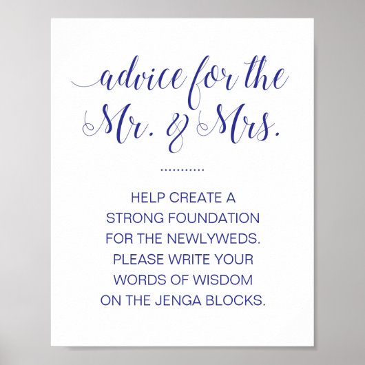Signieren eines Jenga Blocks Elegant Navy Blue Wed Poster (Vorne)