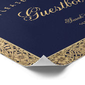Signieren Sie Guestbook Navy Blue Gold Rose Hochze Poster (Ecke)