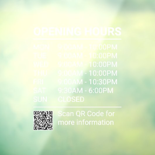 Signieren von White Store Stunden mit QR-Code-Fens Fensteraufkleber (Blatt 3)