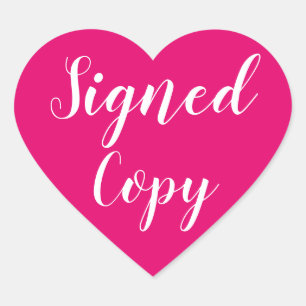 Signierte Kopie Romance Author Writer Hot Pink Herz-Aufkleber