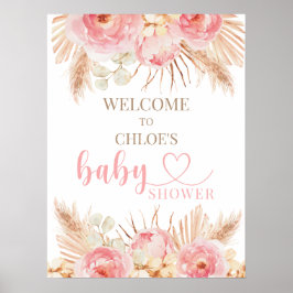 Signo de bienvenida de Baby Shower del Boho rosa f Poster