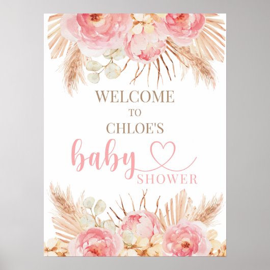 Signo de bienvenida de Baby Shower del Boho rosa f Poster (Vorne)