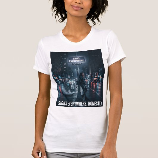 Signs Everywhere City Street Night Scene T-Shirt (Vorderseite)