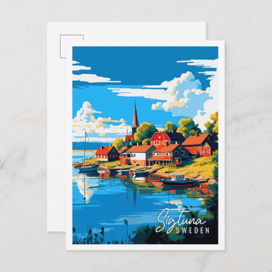 Sigtuna Schweden Vintage Reise Illustration Postkarte (Vorne/Hinten)