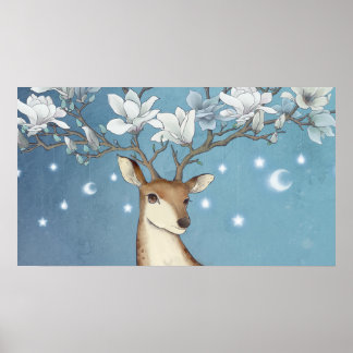 Sika Deer Magnolia Poster