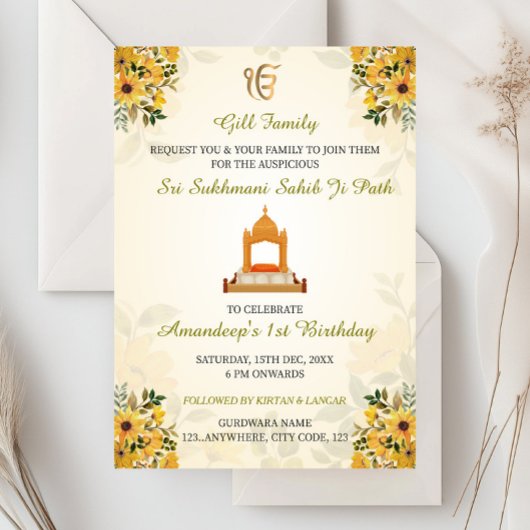 Sikh Birthday Invitation Card, Sukhmani Sahib Card Einladung