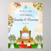 Sikh Ehepaar Begrüßungsschild Anand Karaj Zeichen Poster (Vorne)