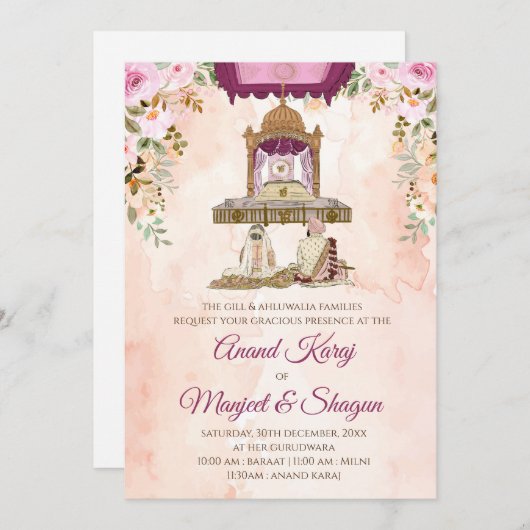 Sikh Hochzeit lädt & Anand Karaj Hochzeitskarten e Einladung (Vorne/Hinten)