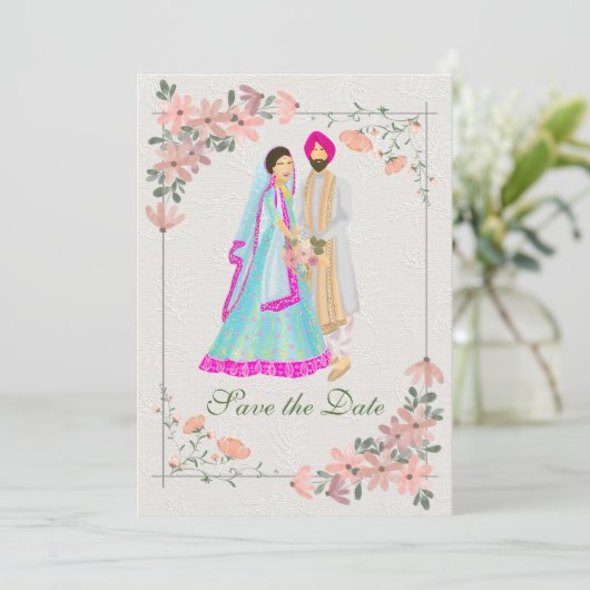 Sikh Hochzeitskärtchen Save The Date (Stehend Vorderseite)