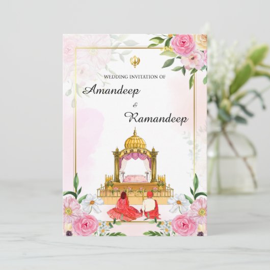 Sikh Hochzeitskarte Sikh Hochzeit Einladung (Stehend Vorderseite)