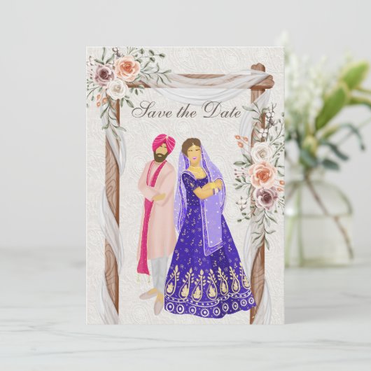 Sikh Hochzeitstore Flat Save the Date Card (Stehend Vorderseite)