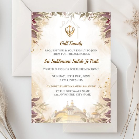 Sikh Housewärming Invitationskarte, Sukhmani Sahib Einladung