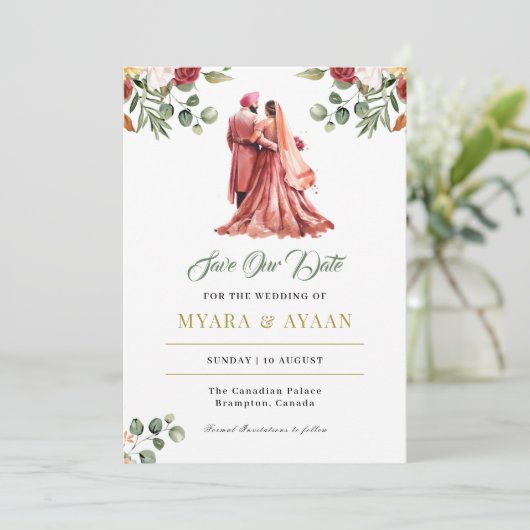 Sikh Save the Date Template Punjabi Save the Date Einladung (Stehend Vorderseite)