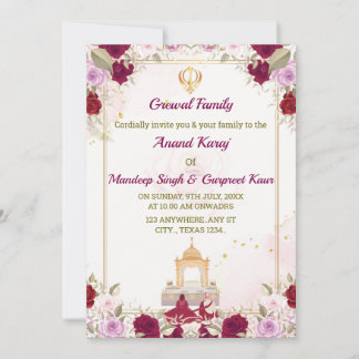 Sikh Wedding Invitation, Anand Karaj Card, Einladung