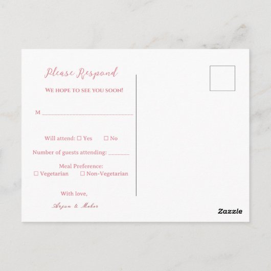 Sikh Wedding RSVP | Anand Karaj Reply post Card Postkarte (Rückseite)