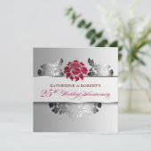 Silber 25. Hochzeitstag elegante Einladung (Stehend Vorderseite)