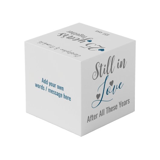 Silber 25 Jahre Jubiläum blaues Foto Würfel (Rückseite Schrägansicht)