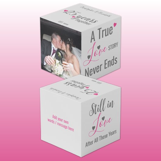 Silber 25 Jahre Jubiläum rosa Foto Würfel