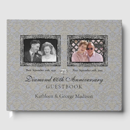 Silber 2 Foto Diamant Jubiläum Verziert Gästebuch (Vorderseite)
