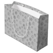 Silber 3-D Schneeflocken auf silberem Hintergrund Große Geschenktüte (Rückseite Schrägansicht)