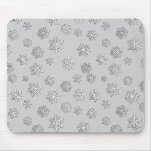 Silber 3-D Schneeflocken auf silberem Hintergrund Mousepad