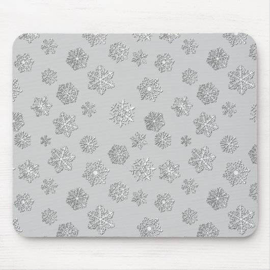 Silber 3-D Schneeflocken auf silberem Hintergrund Mousepad (Vorne)