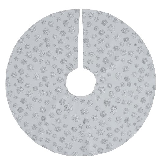 Silber 3-D Schneeflocken auf silberem Hintergrund Polyester Weihnachtsbaumdecke (Vorderseite)