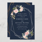 Silber-Abendessen in Navy und Rosa Probe Einladung (Vorne/Hinten)