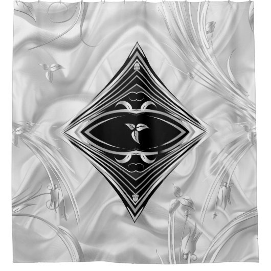 Silber Abstrakte Blume über Seide und Kunst Duschvorhang (Vorderseite)