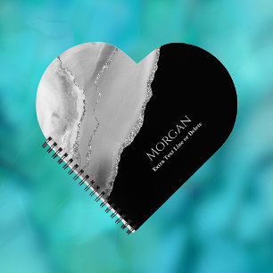 Silber-Achat & Glitter, Name & Textzeile auf Schwa Notizblock