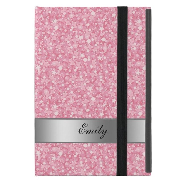 Silber-Akzente des weißen und rosa Glitzer iPad Mini Etui (Vorderseite Geschlossen)