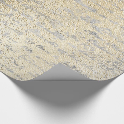 Silber Alte Handschrift auf goldtexturiertem Table Geschenkpapier (Ecke)