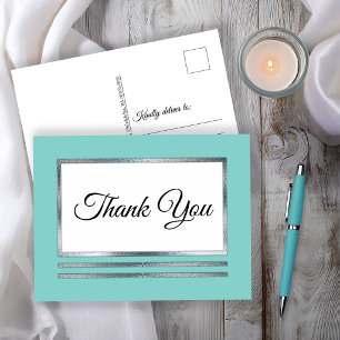 Silber   Aqua Modern Simple Elegante Vielen Dank Postkarte