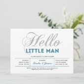 Silber, Aquamarin | Moderne Typografie Kinderdusch Einladung (Stehend Vorderseite)