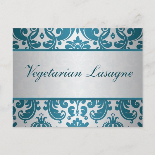 Silber, Aquamarine Damasket Buffet-Karte Postkarte (Vorderseite)