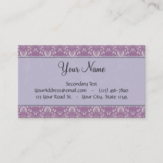 Silber auf Lavendel-Damast mit Streifen u. Visitenkarte (Vorderseite)