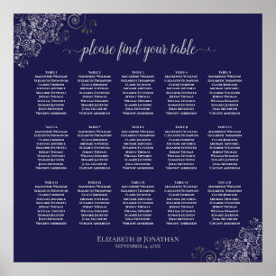 Silber auf Navy Blue 15 Table Wedding Seating Char Poster