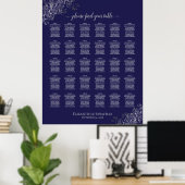 Silber auf Navy Blue 30 Table Wedding Seating Char Poster (Heimbüro)