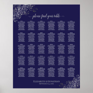 Silber auf Navy Blue 30 Table Wedding Seating Char Poster