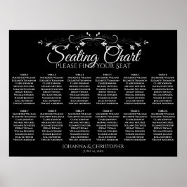 Silber auf Schwarz 12 Tabelle Hochzeitsdiagramm Poster