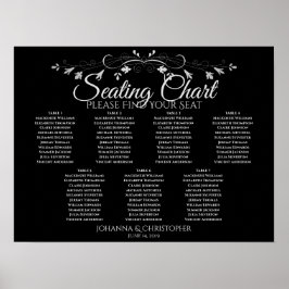 Silber auf Schwarz-Chic 7 Tabelle Hochzeitsdiagram Poster