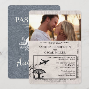 Silber Australien Reisepass Hochzeit Einladung