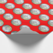 Silber Balls auf rotem Umschlagpapier Geschenkpapier (Ecke)