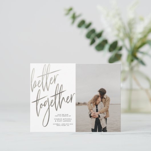 Silber besser zusammenbrennen Save the Date Foto Postkarte (Stehend Vorderseite)