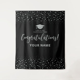 Silber, Black Confetti ABSCHLUSS Wandteppich
