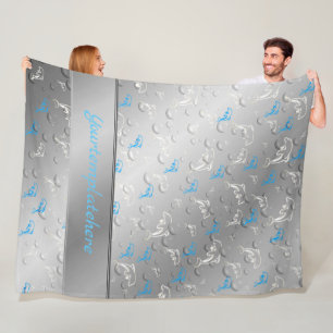 silber, blau, gold, silber, zeichnend, fisch, fleecedecke